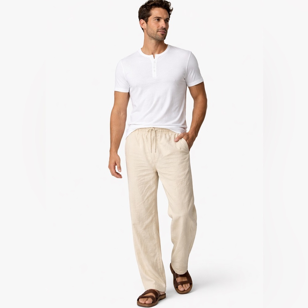 Bruno Men’s Cream Linen Blend Relaxed Pants Size L Beach Coastal